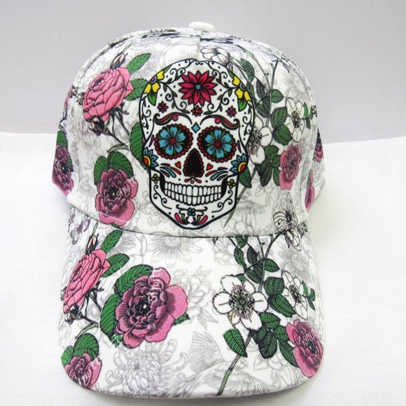 Sugar Skull Day Of The Dead Floral Baseball Hat Cap - Picture 1 of 1